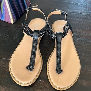 Women Flat Sandals with black rhinestones